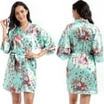 thumbnail image 4 of LYMAYTER Womens Satin Silk Robe Soft Lightweight Short Floral Satin Kimono Wedding Party Sleepwear M-2XL, 4 of 8