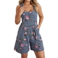 thumbnail image 2 of Women Summer Straps Ruffle Short Denim Romper Plus Size Floral Jean Sleeveless Flared Romper Y2k,Blue,L, 2 of 5