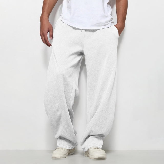 Ceisia Men's Solid Color Loose Wide Leg Sweatpants with Drawstring Elastic Waist for Casual Wear White XXL Gifts