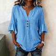 thumbnail image 5 of XuJwPNcy Womens T Shirts V Neck 3/4 Bell Sleeve Tops Trendy Ruffle Hem Blouse Casual Summer Outfits Ladies Soft Tees, 5 of 7