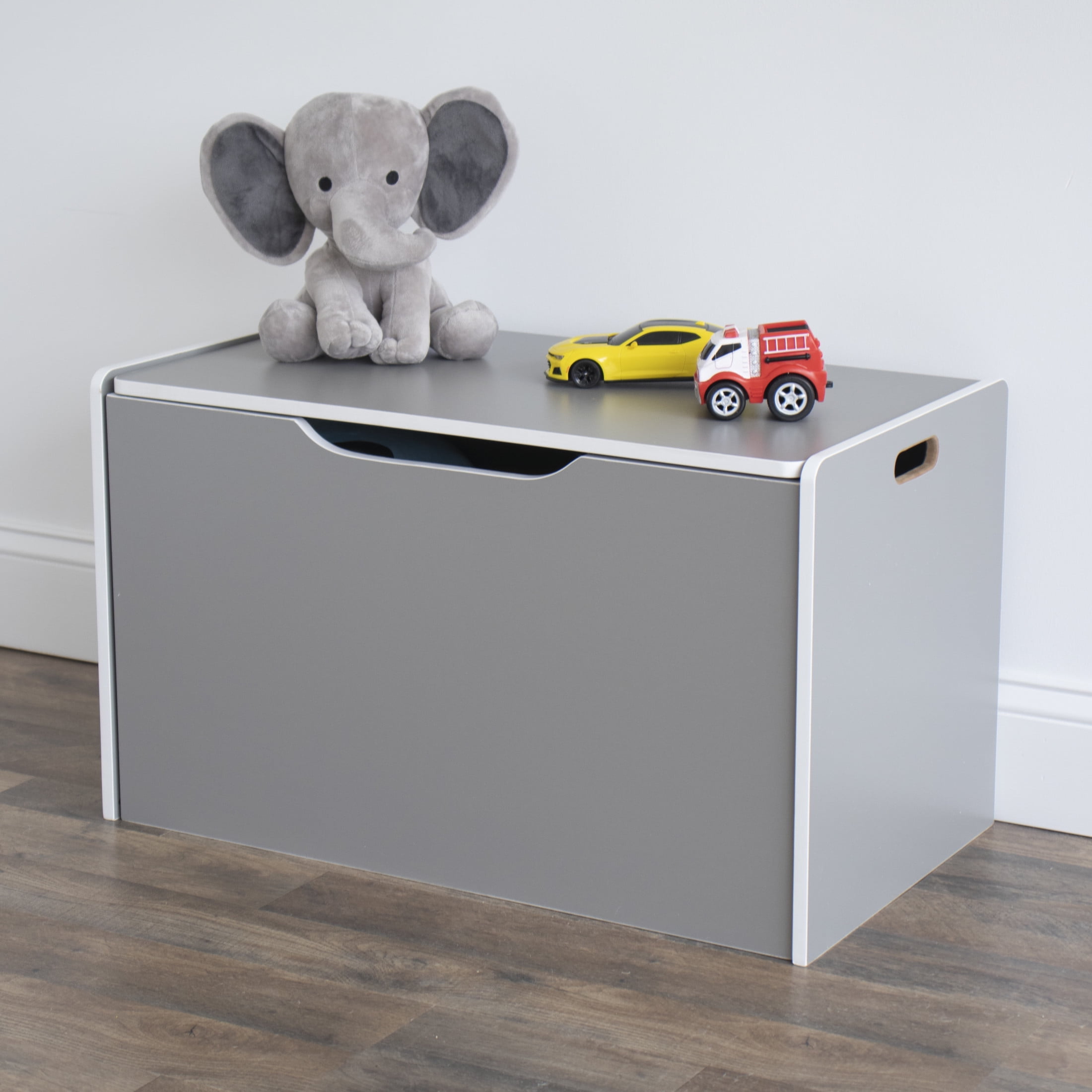 Humble Crew Kid Toy Box,  Hinged Toy Storage Chest with Lid, Grey/White