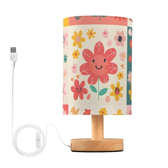 Flowers in Grids Table Lamp for Desk Nightstand Lamp with USB Modern Gifts for Bedroom Living Room Kids Room