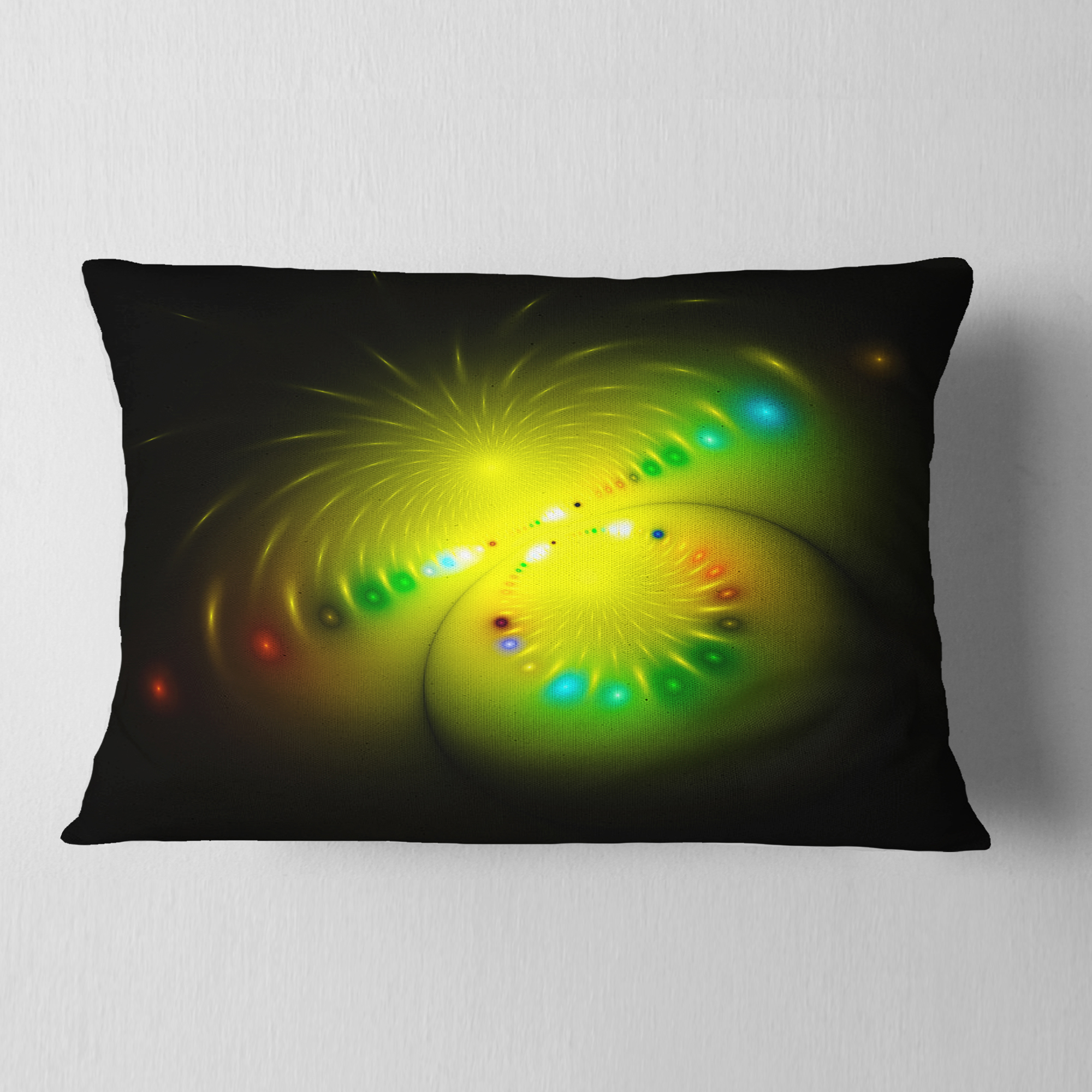 Designart Symmetrical Large Green Fractal Flower - Abstract Throw Pillow - 12x20