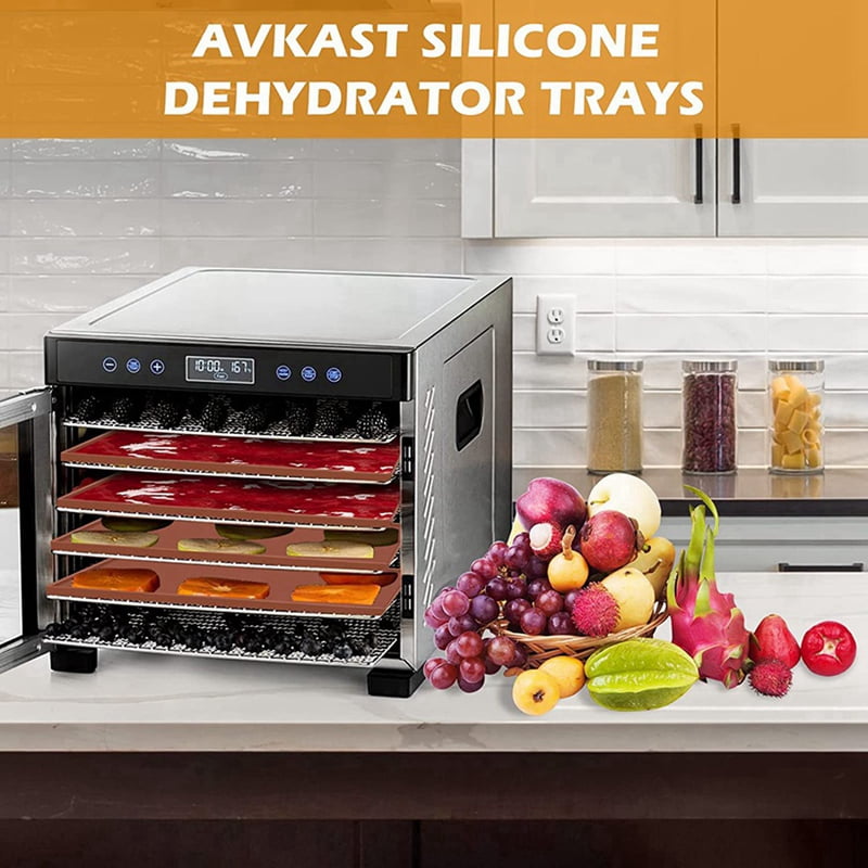 8X Silicone Dehydrator Sheets with Edge, Fruit Leather Trays for Liquid Fruits Meat Herbs with Silicone Scraper