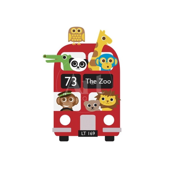 London Bus Zoo, Animals Unframed Giclee Print Wall Art by Dicky Bird Sold by ArtCom