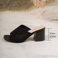 thumbnail image 3 of SACFOF Women's Knit Mesh Slip On Block Heeled Mule Sandals Fashion Square Toe Comfort Casual Beach Low Chunky Heels Open Toe Walking Slide Sandals, 3 of 6