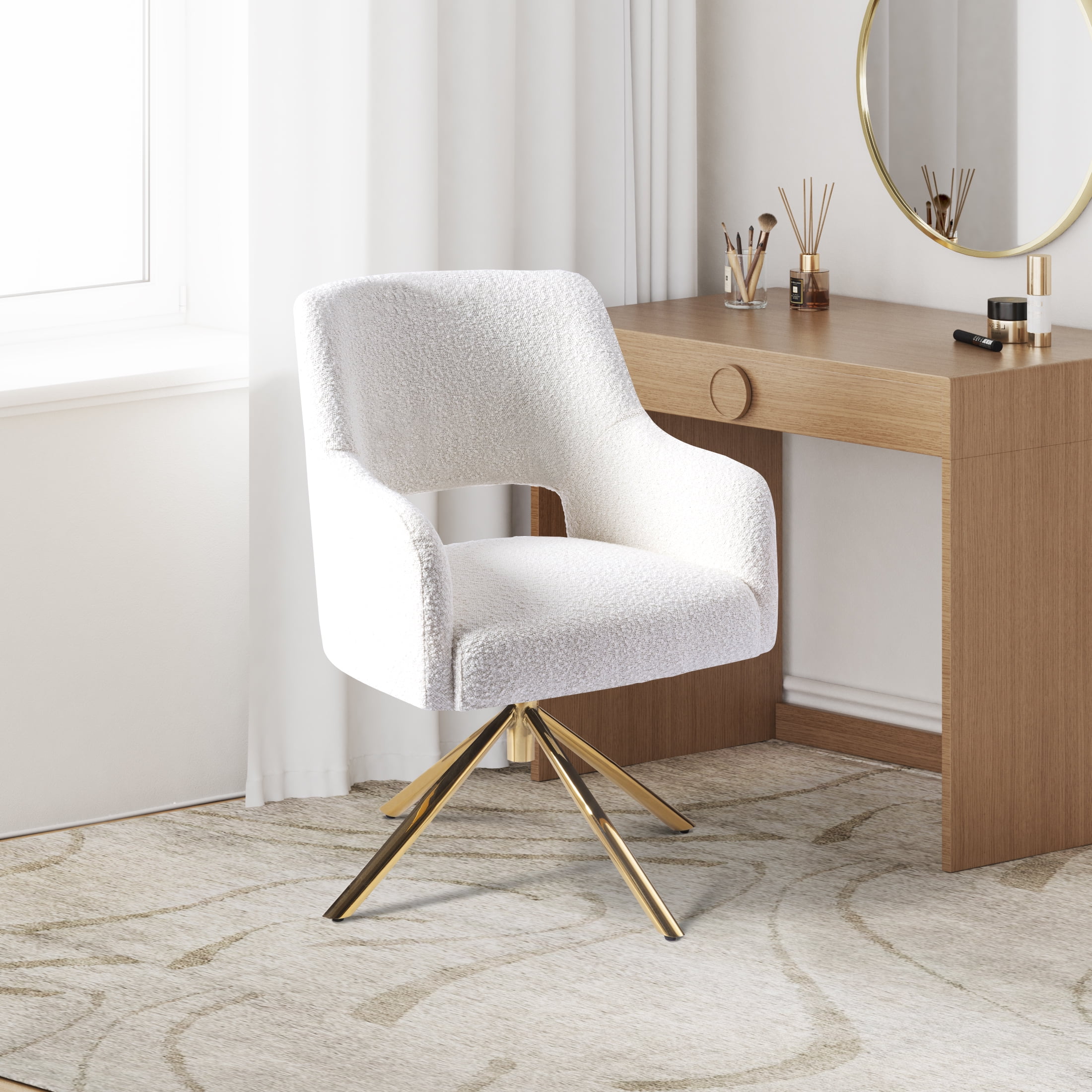 Mid-Century Modern Water and Stain Resistant Boucle Fabric Upholstered Swivel Accent Chair, Cream
