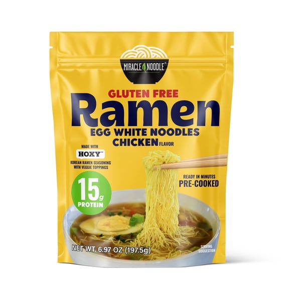 Miracle Noodle Gluten Free Protein Ramen Noodles - Chicken Flavor, 6.97 Oz, Ready to Eat, 15g Protein, Low Carb, High Protein, Keto, Gluten-Free