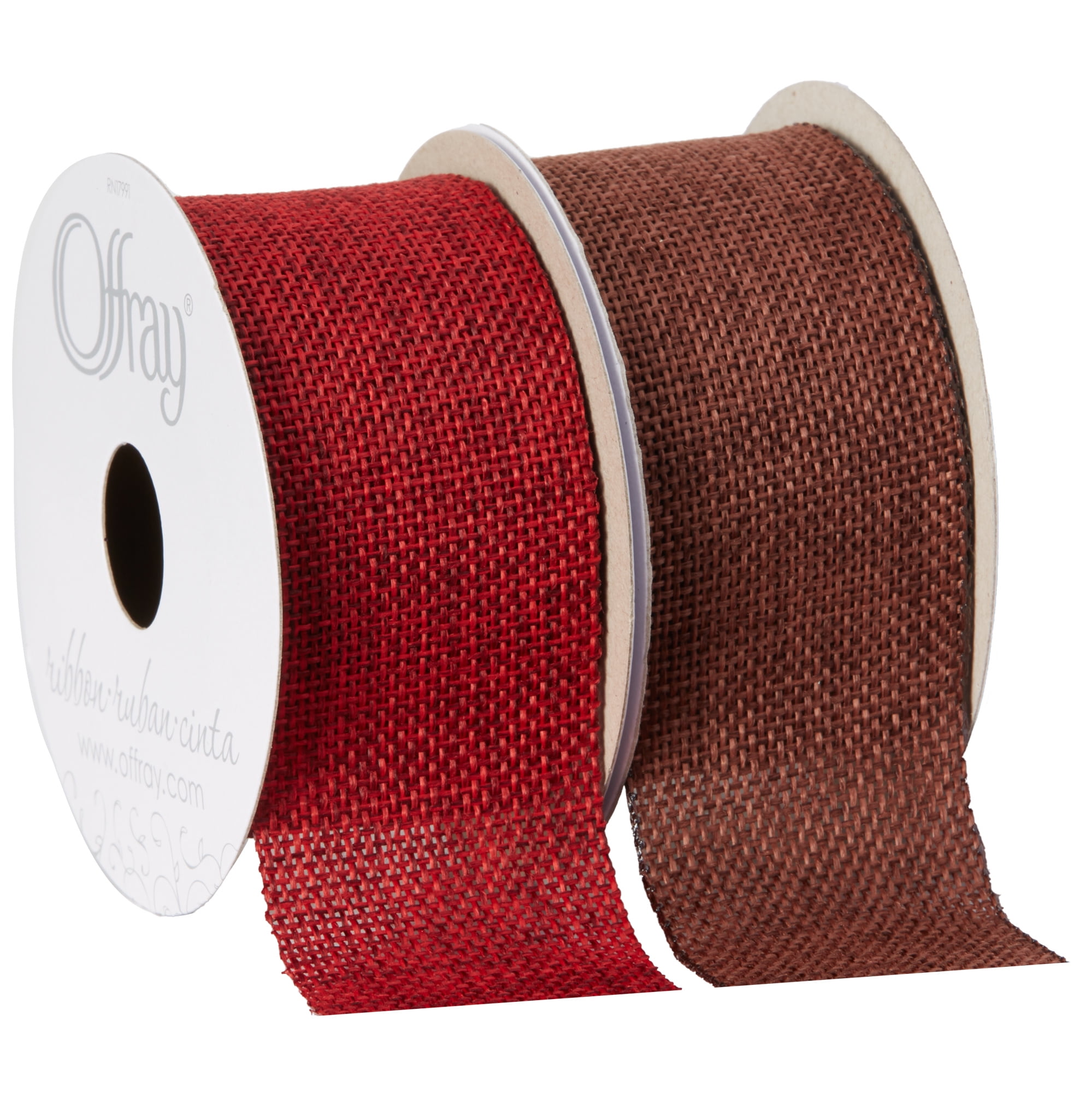 Offray Ribbon, Red 1 1/2 inch Woven Burlap Woven Ribbon, 9 feet