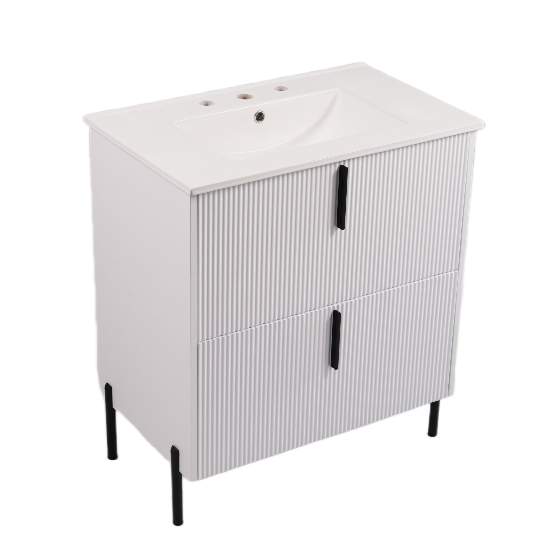 Christopher Knight Home 30" White Bathroom Vanity with Ceramic Sink, Soft Close Drawers, Black Metal Legs