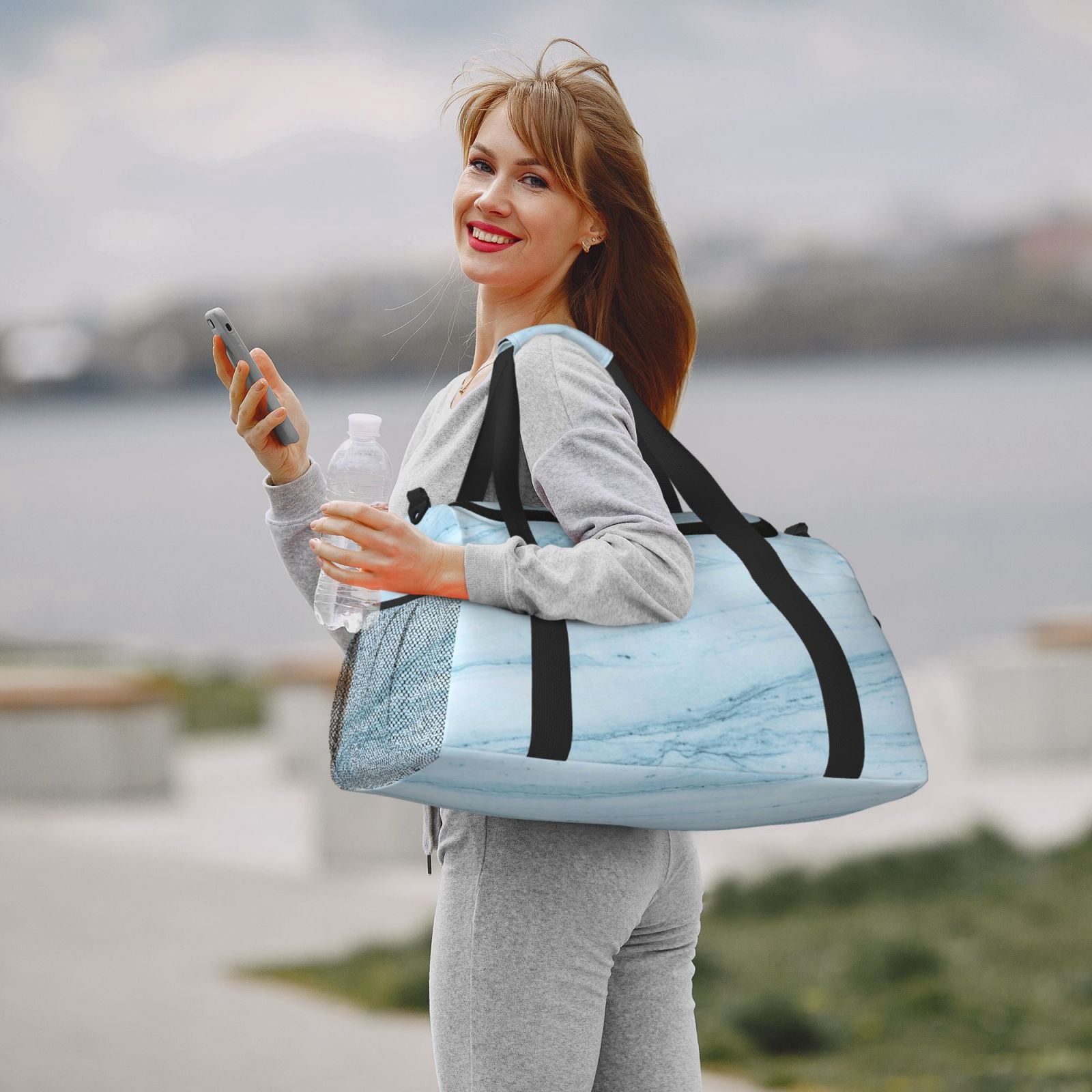 Fuzoiu Blue Marble Print Travel Duffle Bag,Carry On Tote Bags,Duffel Bag,Sport Gym Bag, Hospital Bag for Labor and Delivery, Overnight Bag,Luggage Bag