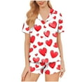 thumbnail image 2 of Uaswgudfs Women's Valentine's Day Pajama Set Button Front Short Sleeve Heart Print Sleepwear Loungewear Nightwear for Women, 2 of 8