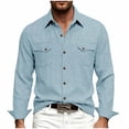 thumbnail image 2 of Yaoyar Men's Pure Color Double Pocket Cotton Linen Long Sleeve Lapel Shirt Casual Dailywear Cargo Shirts, 2 of 7