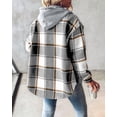 thumbnail image 4 of ChicMe Jackets for Women Plaid Print Hooded Long Sleeve Shacket Fleece Lined Lightweight Casual Jacket Gray-XL, 4 of 9