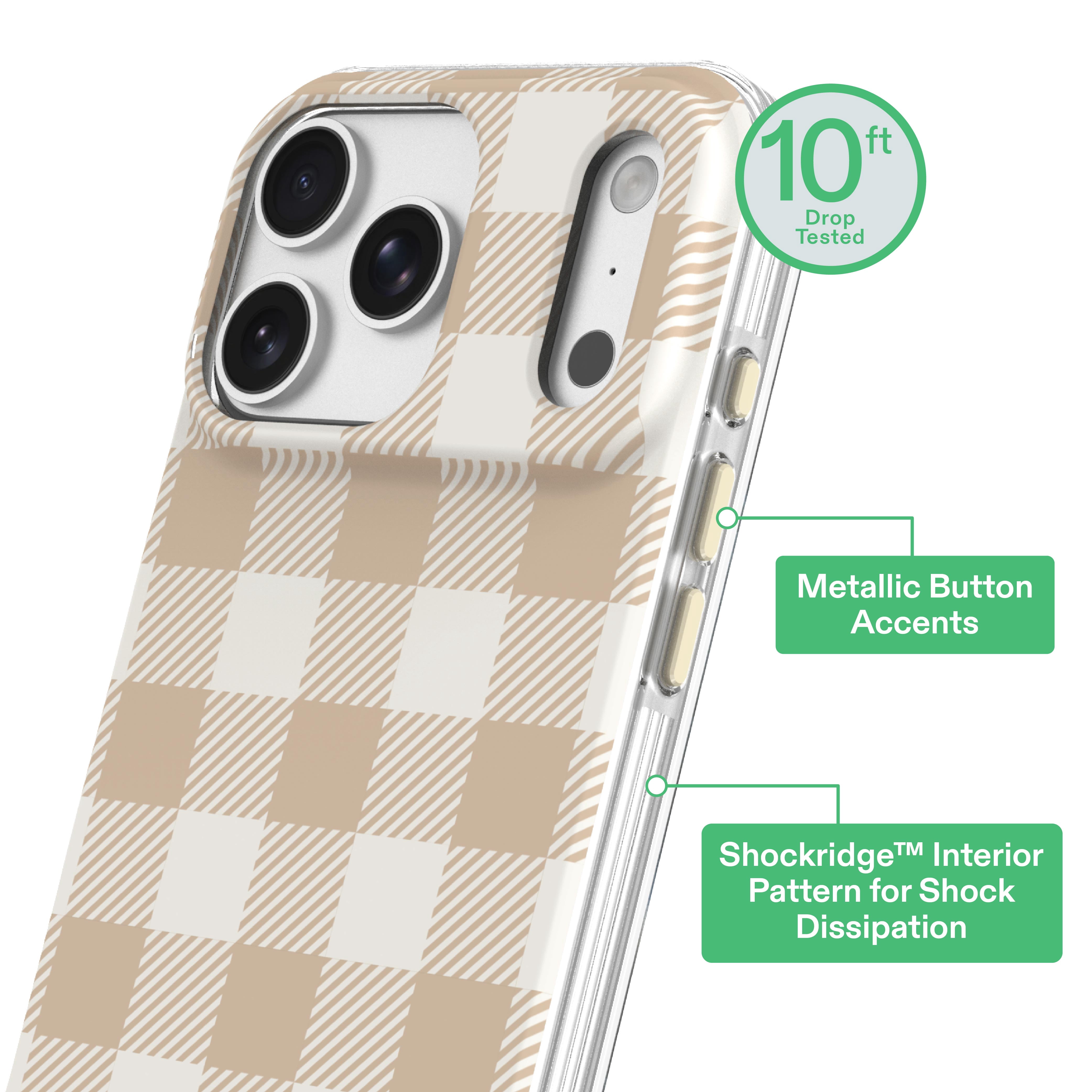 onn Phone Case for iPhone 18 Pro Max / 17 Pro Max, MagSafe Compatible - Beige Gingham