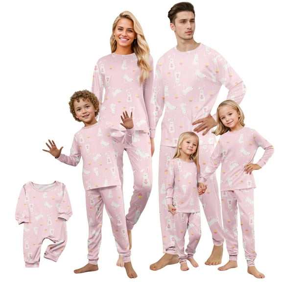Onlypjs Easter Family Matching Pajamas Set Bunny & Egg Print – Soft Long Sleeve Sleepwear for Men and Women, Cozy Loungewear