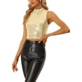 thumbnail image 4 of INSPIRE CHIC Metallic Crop Top for Women's Sleeveless Christmas Sparkly Sequin Tops XL Light Gold, 4 of 6