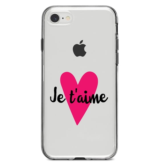 DistinctInk Clear Shockproof Hybrid Case for iPhone 7 8 SE (2020 Model) 4.7" Screen TPU Bumper Acrylic Back Tempered Glass Screen Protector - Je T'Aime - Pink Heart