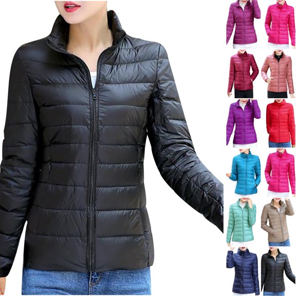 Dezsed Women's Puffer Jacket Warm Cotton Coat Fashion Womens Coat Outwear Solid Keep Warm Long Sleeve Ladies Tops Black L