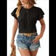thumbnail image 3 of Blusa Tipo Túnica Holgada Informal Elegante de Verano para Mujer, con Cuello Plisado y Corta Negro M, 3 of 10