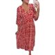 thumbnail image 4 of Vestido largo con cuello en V estampado informal Tallas grandes Moda Cuello floral Cintura Cintura alta Vestido largo, Cuello en V cruzado Manga 3/4, 4 of 5