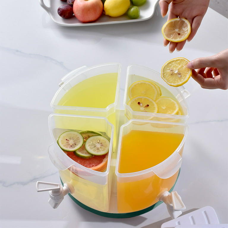 SDJMa Beverage Dispenser for Fridge, Rotating Plastic Drink Dispenser, with  Spigot 4 Grids Cold Kettle Refrigerator Iced Lemonade Juice Containers for  Daily Use 