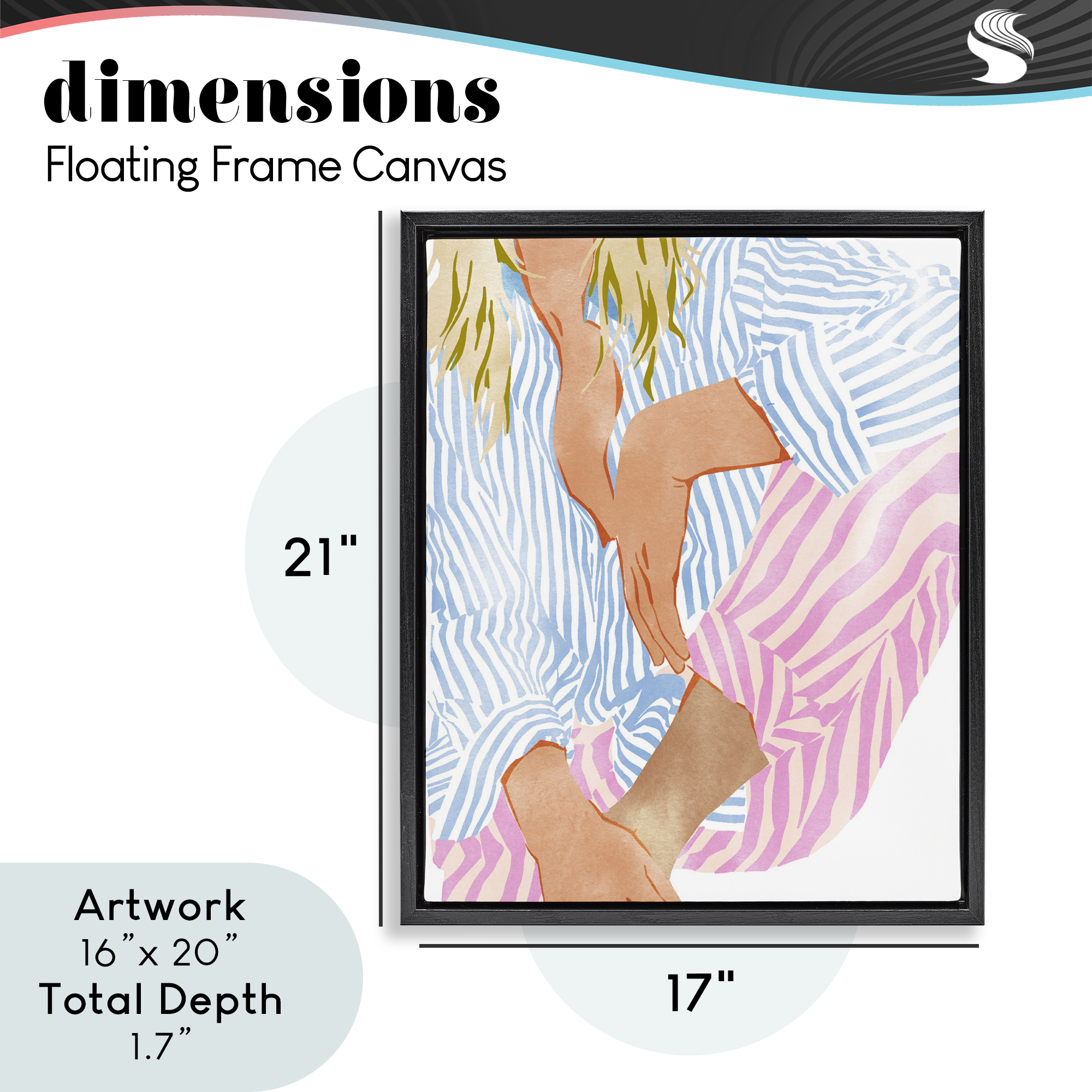 Woman in Pastel Stripes Black Framed Floater Canvas Wall Art, design by Ziwei Li