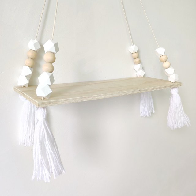 Estante de pared con borlas y cuentas octogonales de macarrón de estilo nórdico para colgar en la habitación de los niños, almacenamiento creativo para el hogar de madera contrachapada