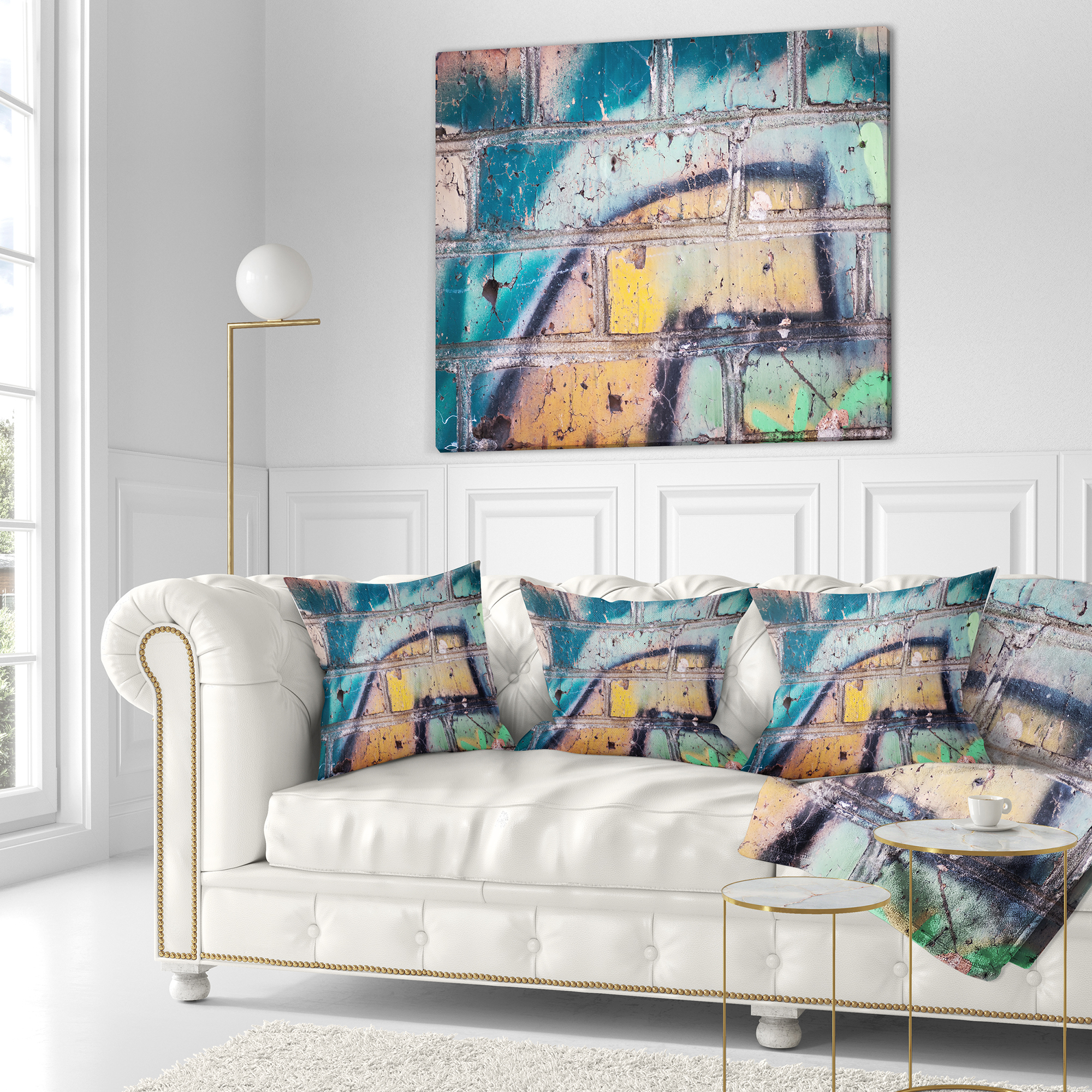 Designart Old Brick Graffiti - Street Art Throw Pillow - 16x16