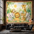 thumbnail image 6 of Smiling Baby Animals in a Lush Jungle with Waterfall, Whimsical Illustration for Animal Lovers, Cute Safari Wall Art, Graduation Gift, Tapestry Wall Hanging for Bedroom and Dorm, 6 of 7