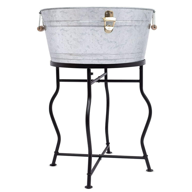 BirdRock Home BirdRock Home Stainless Steel Beverage Tub with Stand - Oval  - Bottom Tray - Party Drink Holder - Wooden Handles - Outdoor or Indoor Use  - Free Standing in the