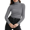 thumbnail image 6 of TrdSipl Women's Casual Slim Fitted Basic Tops Knitted Light Weight Turtleneck Pullover Sweater Winter Warm Undershirts Gray M, 6 of 6