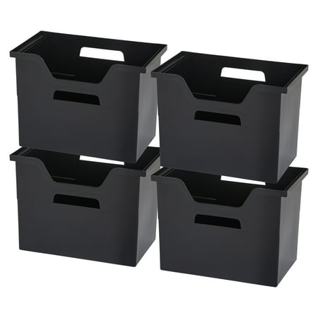 IRIS Large Portable Desktop File Box with Open Lid, 4 Pack, Side Handles, Hanging File Folders, Tabs & Inserts, Letter Size, Magazines, Newspapers, Mail, Books, Notebooks, Black