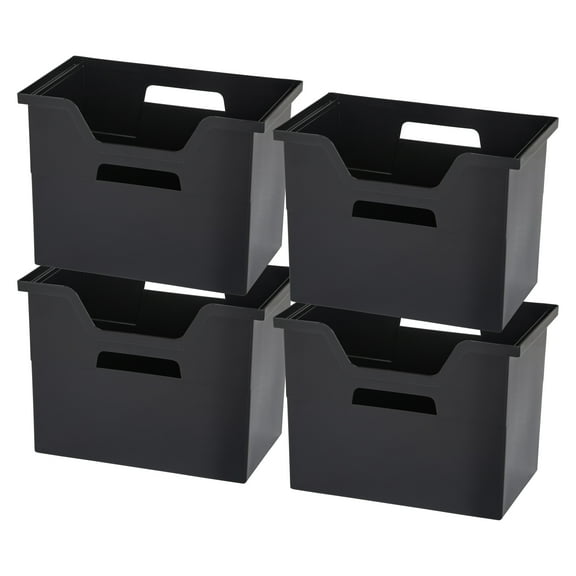 IRIS USA Large Portable Desktop File Box with Open Lid, 4 Pack, Side Handles, Hanging File Folders, Tabs & Inserts, Letter Size, Magazines, Newspapers, Mail, Books, Notebooks, Black