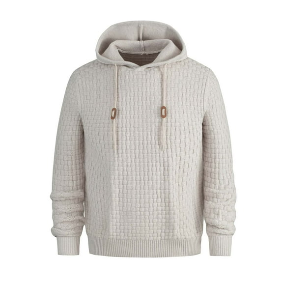 Xcmzpl Mens Sweaters Drawstring Knit Hoodies Long Sleeve Waffle Textured Pullover Tops Solid Loose Fit Sweaters Casual Fall Clothes
