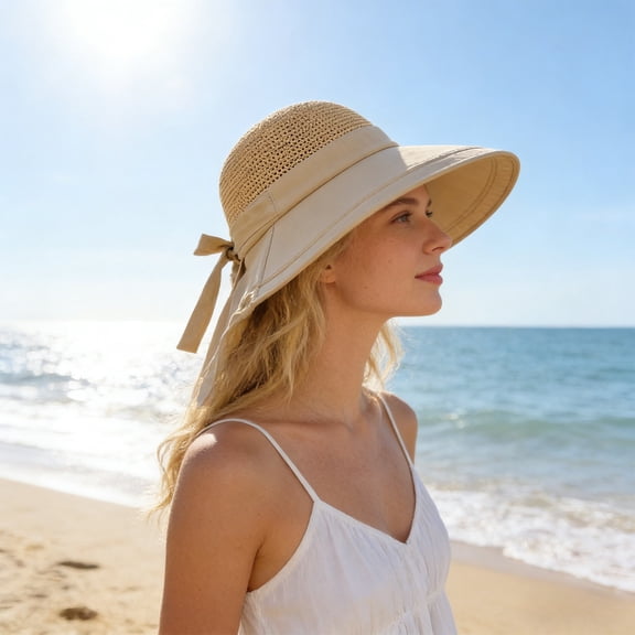 Rijanmt Outdoor Wide Brim Sun Hat with Neck Flap,UPF50  Breathable Mesh Visor Hat,Poly Travel Leisure Hat,Water-Resistant,for Men Women,Spring Summer Fishing Camping Hiking Accessories,Khaki
