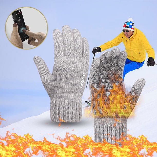 Guantes de punto de invierno cálidos para hombres y mujeres con pantalla mejorada, guantes antideslizantes con forro polar, chaqueta cálida y protector de manos.