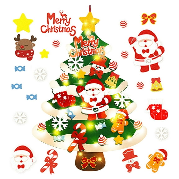 SINGOMON Christmas Decor Set: Felt Christmas Tree with 23 Removable Ornaments and String Lights, Perfect for Christmas