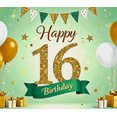 thumbnail image 3 of Green Glittery 16th Birthday Banner with Balloons Stars and Presents Background Backdrop Party Supplies Photography Props Birthday Party Decorations, 3 of 6