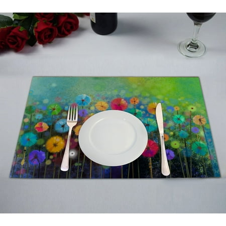 

YKCG Watercolor Floral Painting Red Poppy Flower Placemats Size 12x18 inches Set of 2