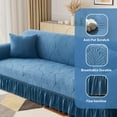 thumbnail image 6 of Stretch Velvet Sofa Slipcover, Cushion Couch Cover with Skirt, Pet Friendly Durable Washable Stretchable, Easy Fit Universal Furniture Protector, (75"-91",Classic Blue), 6 of 6