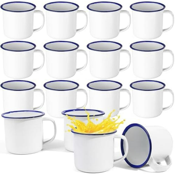 16 Pcs 4 oz Enamel Camping Coffee Mugs Mini Metal Mug with Handle Small White Enamel Mug Vintage Round Tea Cup Portable Drinking Cups for Outdoor Indoor Picnic Travel Camping Holiday Gifts