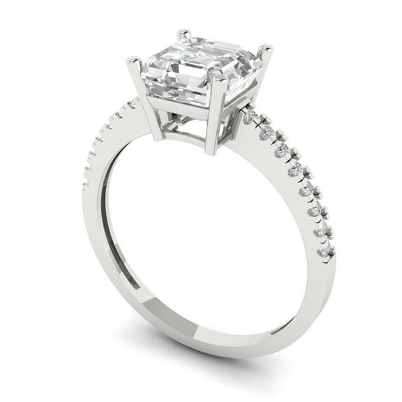 2.7 ct Cushion Cut White Sapphire Solitaire with Accents Engagement Ring for Women in 18K White Gold