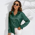 thumbnail image 2 of Spring Tops for Women Leopard Print Color Ding Satin Imitation Silk Drape Long Sleeve Shirts for Women Green S, 2 of 3