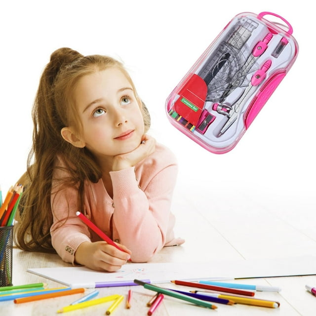 Math And Geometry Set Christmas Decor 10 Student Supplies With Proof Storage Box Including Ruler Protractor Eraser Penknife Pencil For Drawing And Drawing Celebrate Valentine's Day Valentine gifts