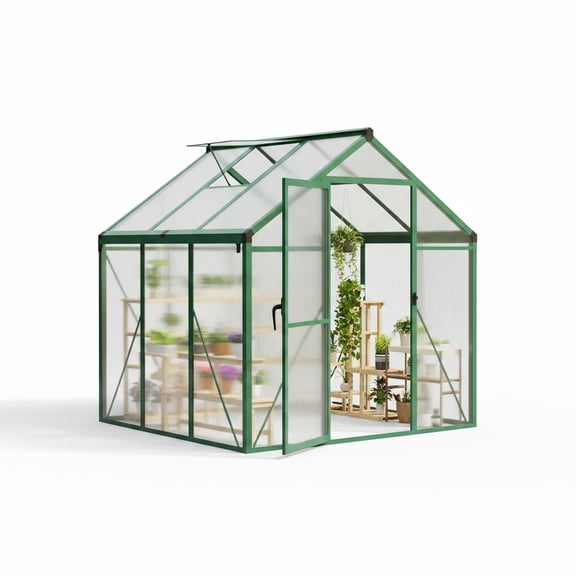 Outdoor Walk-in Greenhouse 6x6FT with Upgraded Handle, Rust-Proof Aluminum Frame & PC Panels, Green