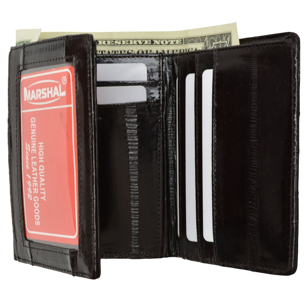 menswallet Mens Eel Skin Leather Trifold ID Style Credit Card Holder