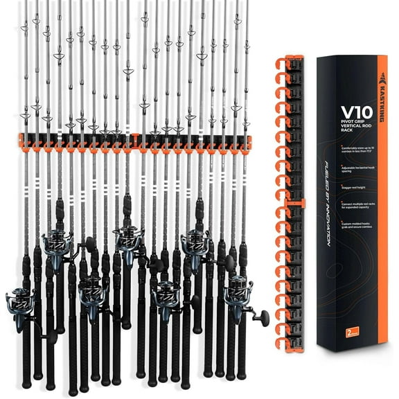 KastKing Pivot Grip Rod Holder, Wall-Mount, Holds 10 Combos, 2-Pack V10