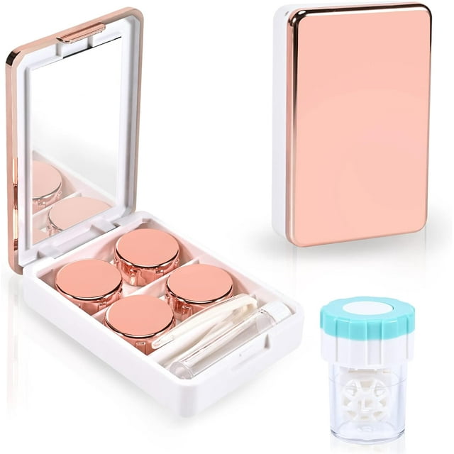 Vordrassil MC2 Contact Lens Case with Manual Contact Lens Cleaner Machine, Portable Contact Box with Mirror Tweezers Remover Tool Solution Bottle for Daily Outdoor Travel. (Rose)