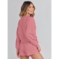 thumbnail image 3 of YOGAFOX Women's Fall Batwing Sleeve Top and Shorts 2 Piece Outfits Sweatsuit Pink S, 3 of 5